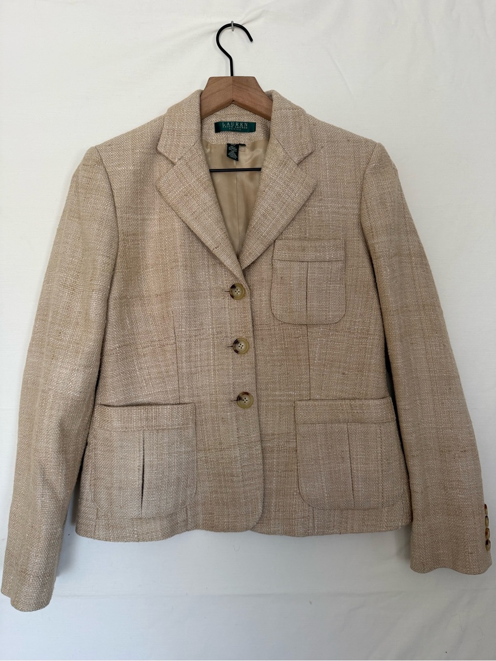 Lauren Ralph Lauren 100% Silk Textured Beige Blazer Size 6P
